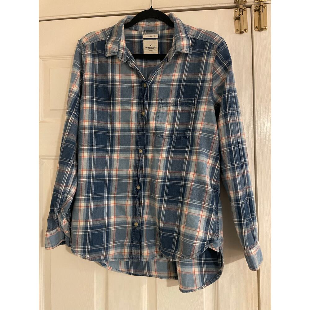 American Eagle Y2K Boyfriend Fit button down plaid top size large